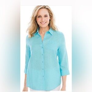 CHICO’s Linen 3/4 sleeve shirt in soft baby blue Size 3 (XL or 14-16)